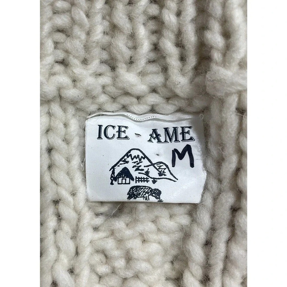 Vintage Ice Ame Full Zip Chunky Sweater Cardigan Ivory Hand Knit Size Large - Picture 10 of 11